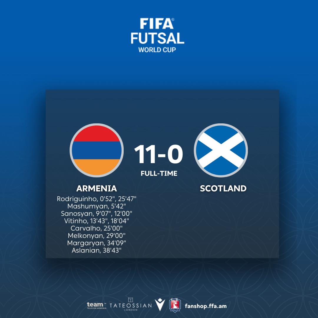 L’équipe d’Arménie de futsal s’impose 3-0 face à la Bulgarie après avoir écrasé 11-0 l’Ecosse en qualifications de la Coupe du Monde 2024