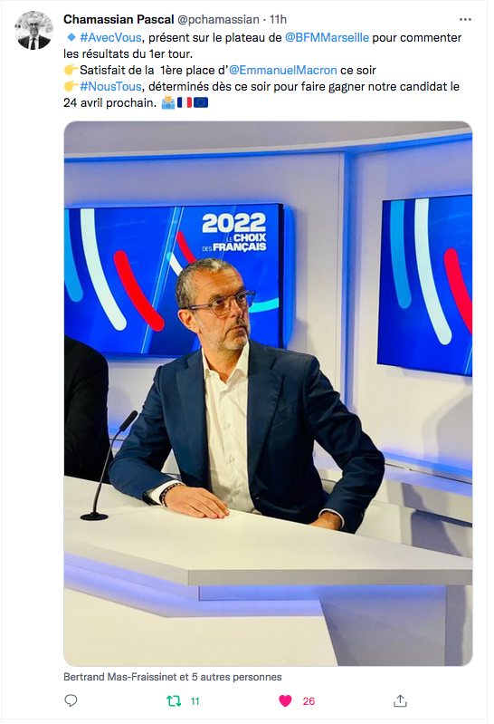 Pascal Chamassian : Satisfait sur BFM de la  1ere place de E.Macron