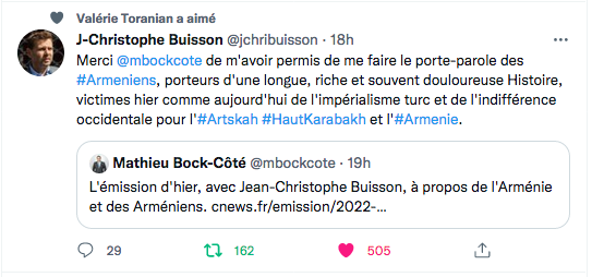JC Buisson : Merci @mbockcote de m&rsquo;avoir permis de me faire le porte-parole des #Armeniens