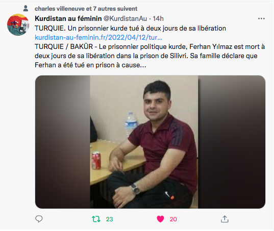 Kurdistan au féminin : prisonnier politique kurde tué en Turquie