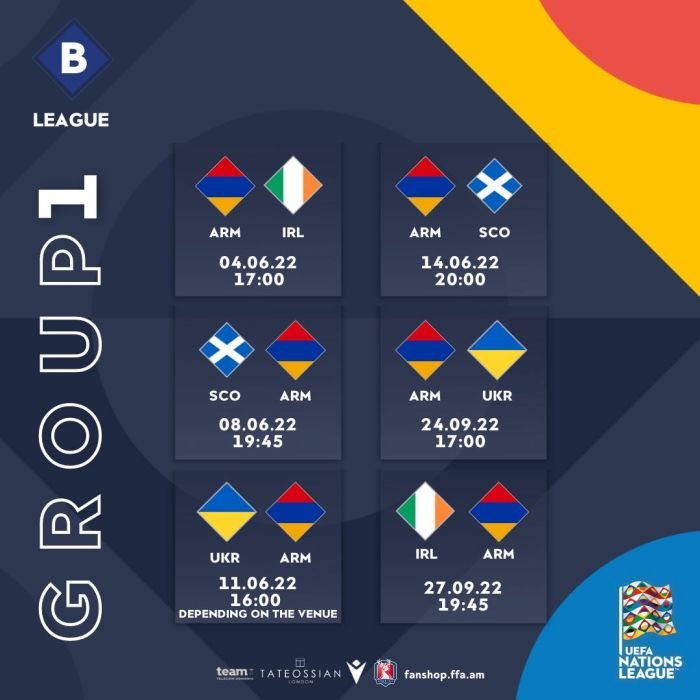 Les prochaines rencontres de l’Arménie en Ligue des nations