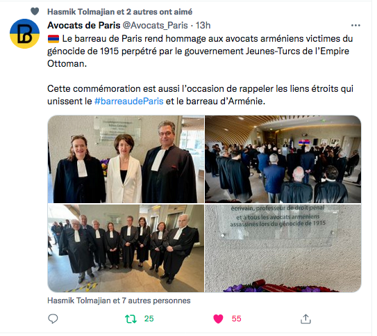 Avocats de Paris : hommage aux avocats victime du génocide arménien