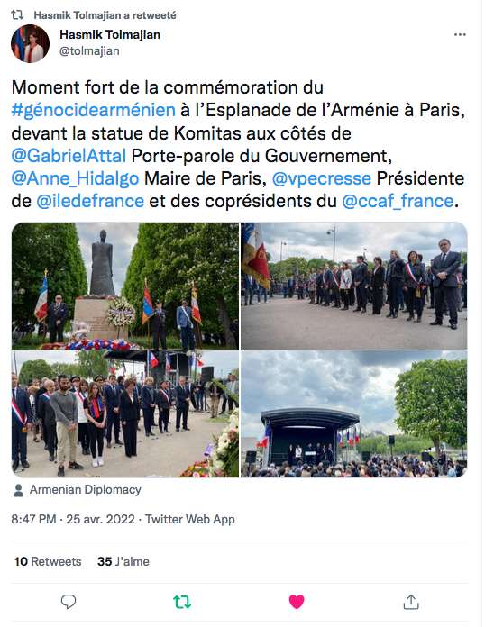 Hasmik Tolmajian : commémoration à l&rsquo;Esplanade d&rsquo;Arménie