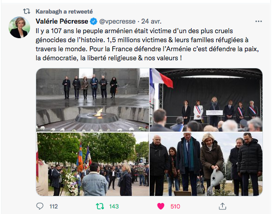 Valérie Pécresse: défendre l&rsquo;Arménie c&rsquo;est défendre la paix