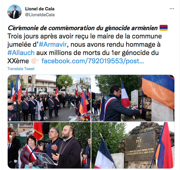 Lionel de Cala : hommage à #Allauch aux millions de morts du 1er génocide du XXème