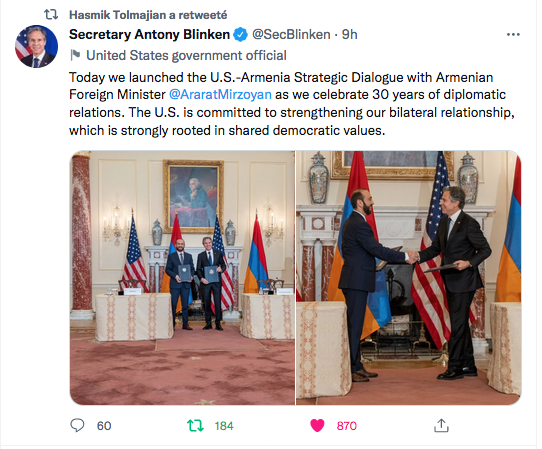 Secretary Antony Blinken : dialogue stratégique entre les États-Unis et l&rsquo;Arménie