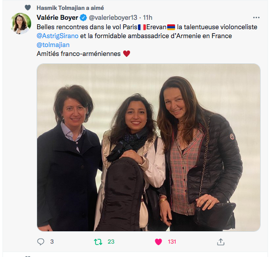 Valérie Boyer : Belles rencontres dans le vol Paris-Erevan