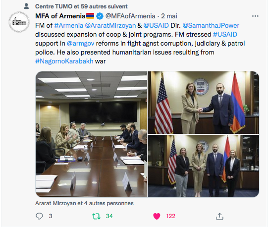 MFA of Armenia : Ararat Mirzoyan et Samatha Power