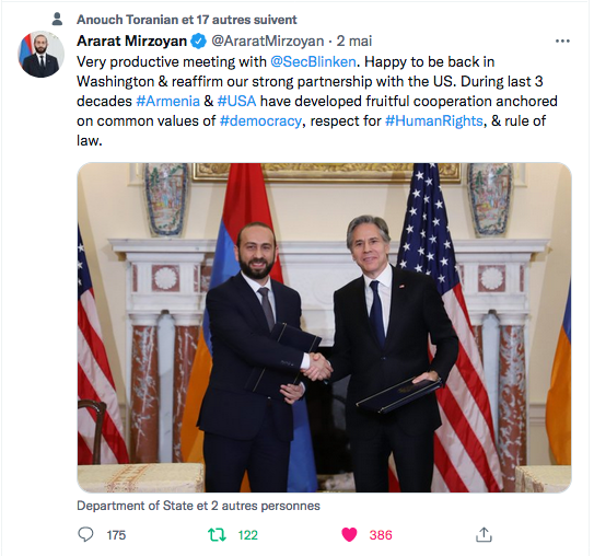Ararat Mirzoyan : réunion très productive avec Blinken
