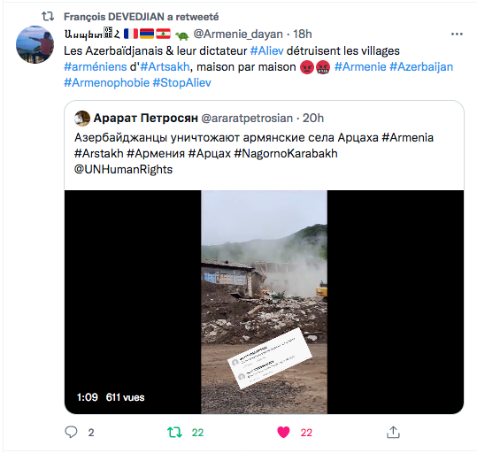 F Devedjian : Les Azerbaïdjanais détruisent les villages arméniens