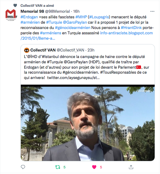 Memorial 98 : menaces contre Garo Paylan