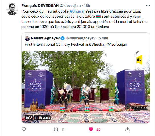 F Devedjian : Chouchi ouvert aux collabos du régime Aliev