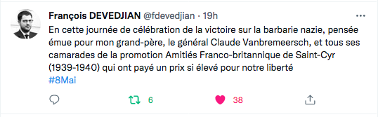 F Devedjian : pensée pour mon grand-père, le général Claude Vanbremeersch