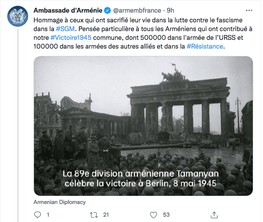 Ambassade d&rsquo;Arménie : hommage aux combattants contre le fascisme