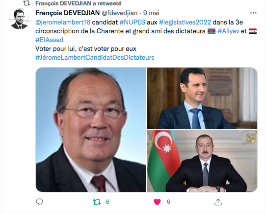 F Devedjian : Jerome Lambert candidat NUPES pro-Bakou