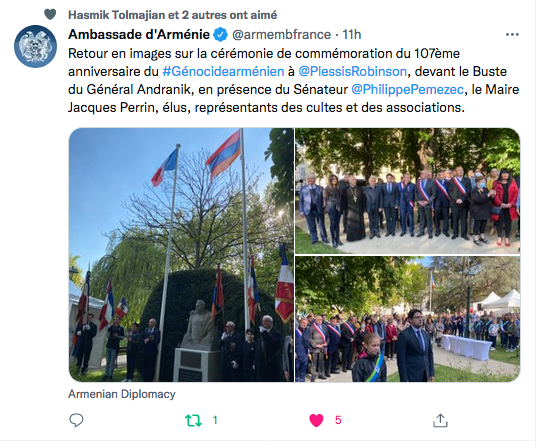 Ambassade d&rsquo;Arménie : retour sur le 24 avril à Plessis-Robinson