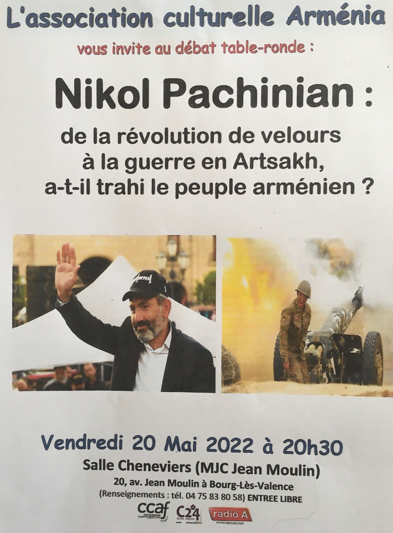 « Arménia » en débat vendredi prochain à Bourg-Lès-Valence sur Nikol Pachinian : de la Révolution de velours à la guerre en Artsakh, a-t-il trahi le peuple arménien ? »