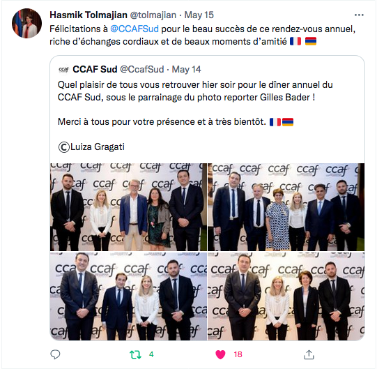 Hasmik Tolamjian : félicitations au CCAF-sud