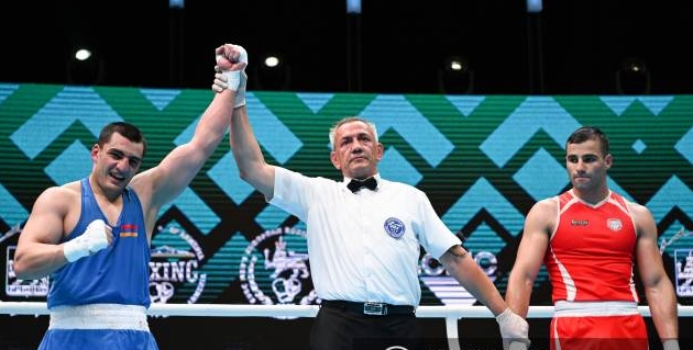 Narek Manasyan (92 kg) est le 4e demi-finaliste de l’Arménie aux championnats d’Europe de boxe à Erévan (Arménie)