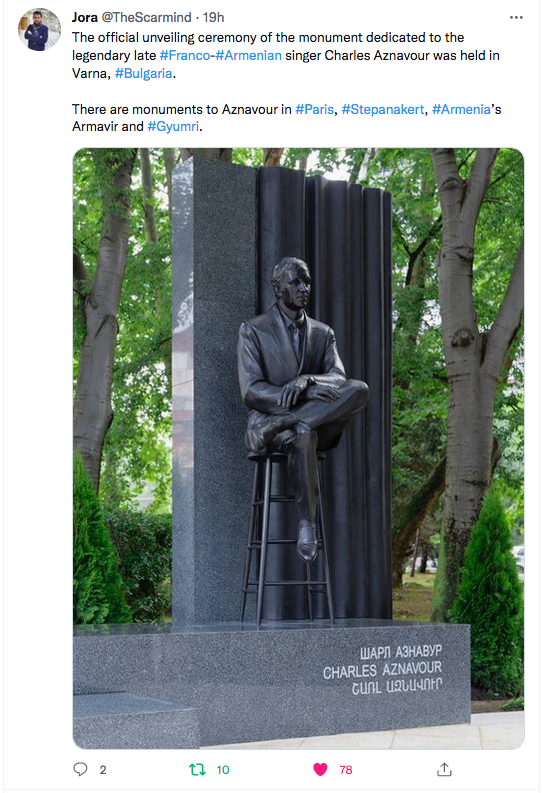 Jora : un monument à Aznavour à Varna