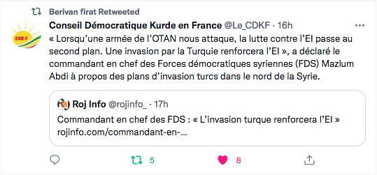 CDK-F : l&rsquo;invasion turque renforcera l&rsquo;EI
