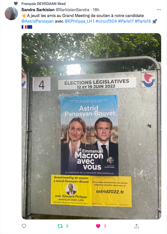 Sandra Sarkisian : meeting jeudi avec Astrid Panosyan