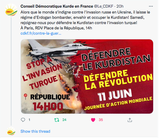 CDK-F : manifestation pour se défendre contre l&rsquo;invasion turque