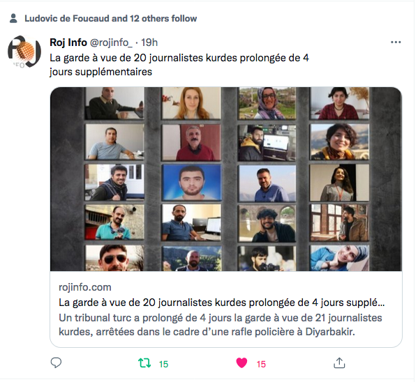 Rojinfo : garde à vue prolongée pour 20 journalistes kurdes