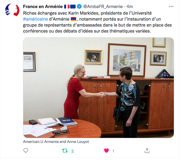 France en Arménie : échanges avec la présidente de l&rsquo;université US
