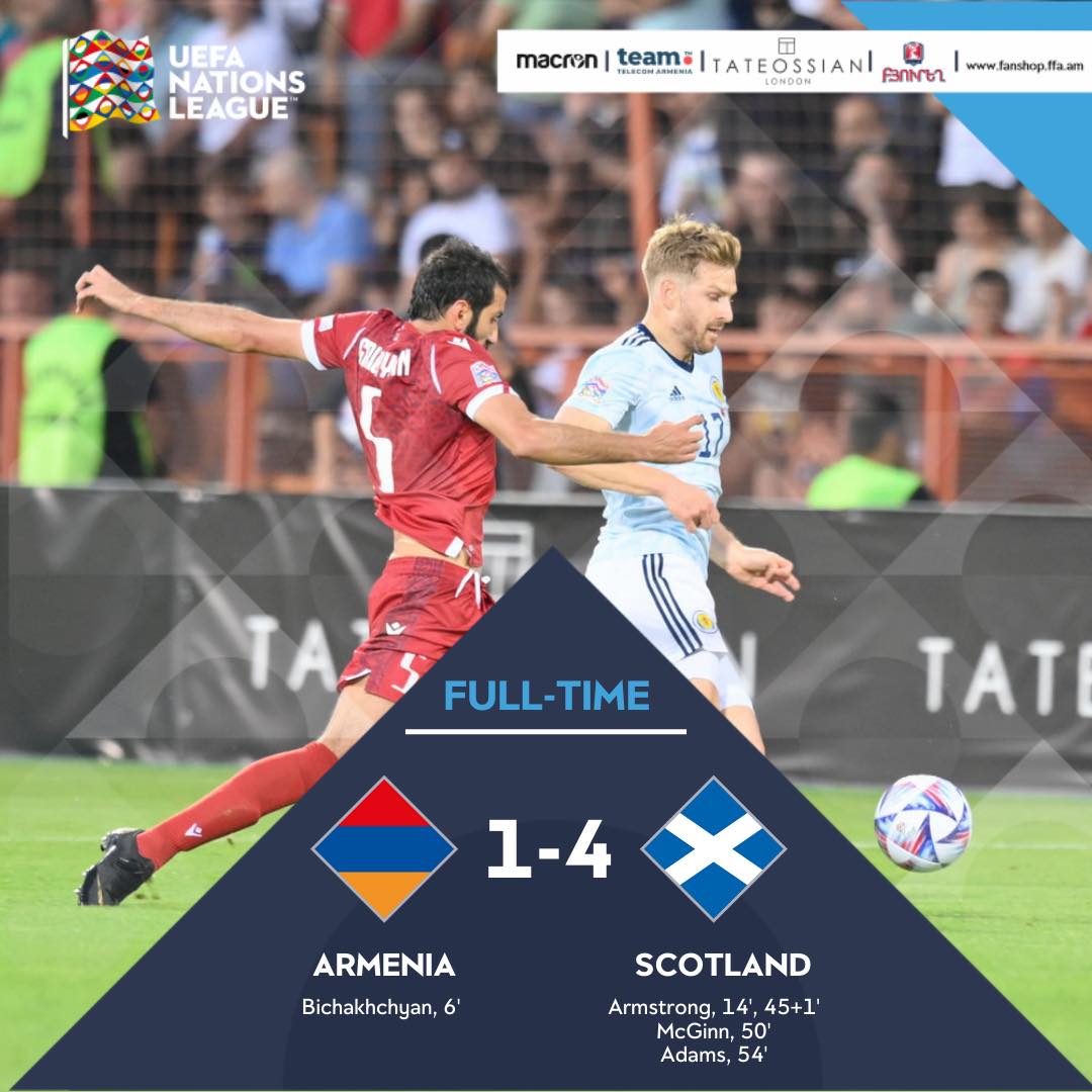 Sévère défaite à Erévan de l’Arménie (4-1) face à l’Ecosse fortement aidée par l’arbitre qui expulsa 2 joueurs Arméniens !