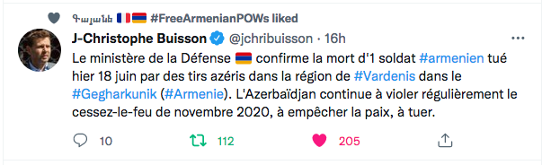 JC Buisson : encore soldat arménien tué par l&rsquo;Azerbaïdjan