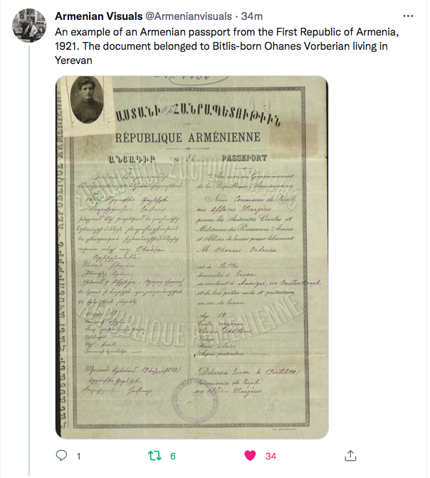 Armenian visual : un passeport de la 1e République
