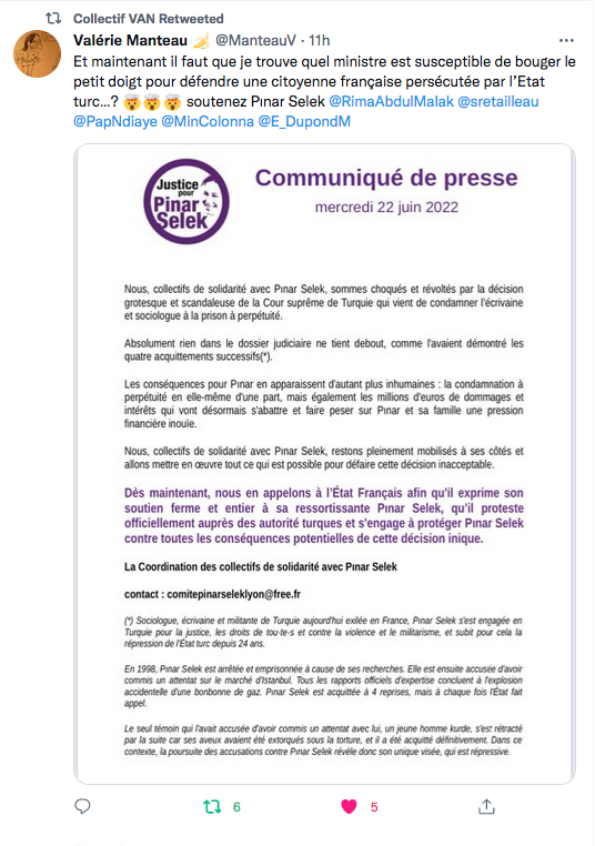 Valérie Manteau : défendre une française persécuté par Ankara