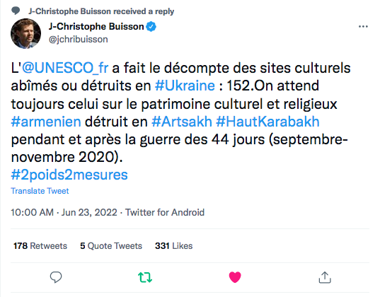 JC Buisson : que fait l&rsquo;UNESCO pour le patrimoine arménien détruit ?