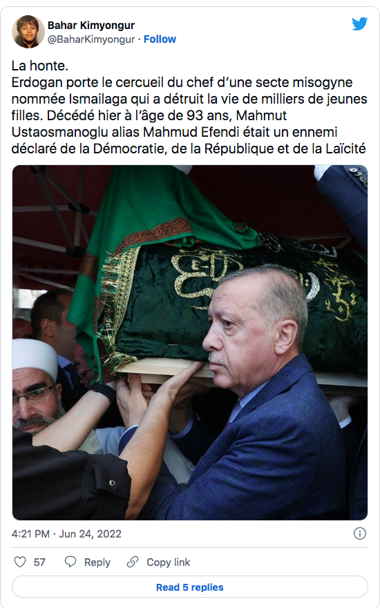 Bahar Kimyongur : Erdogan porte le cercueil du chef d’une secte misogyne