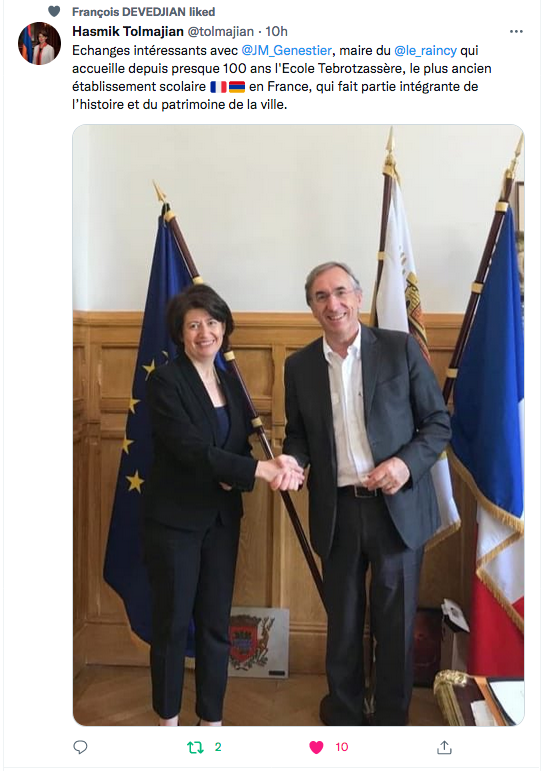 Hasmik Tolmajian : échanges avec JM Genestier, maire du Raincy
