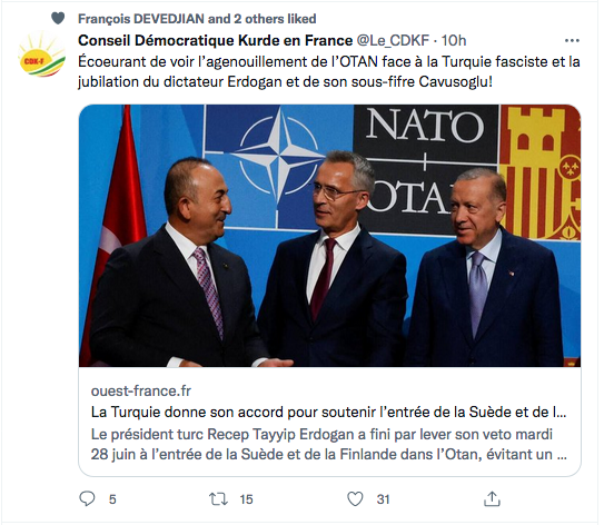 CDK-F : l&rsquo;agenouillement de l&rsquo;OTAN devant la Turquie fasciste