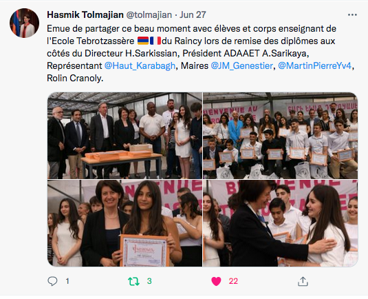 Hasmik Tolmajian : Remise des diplomes au Tebrotzassère
