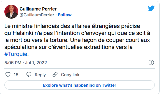 Guillaume Perrier : Le MAE finlandais coupe court aux demandes d&rsquo;Erdogan