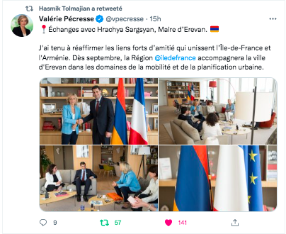 Valérie Pécresse : Dès septembre, la Région accompagnera Erevan dans les domaines de la mobilité et de la planification urbaine.