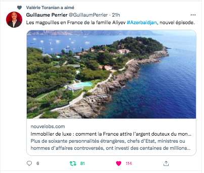 Guillaume Perrier : Les magouilles en France de la famille Aliyev dans l&rsquo;OBS