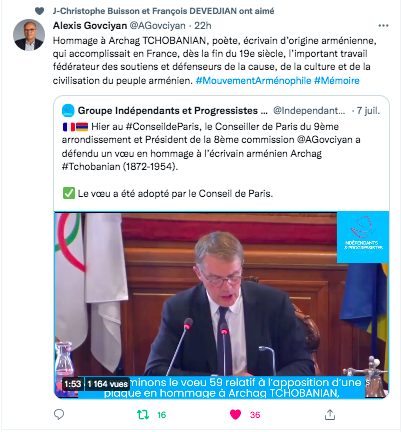 Alexis Govciyan : Voeu en hommage à Archak Tchobanian