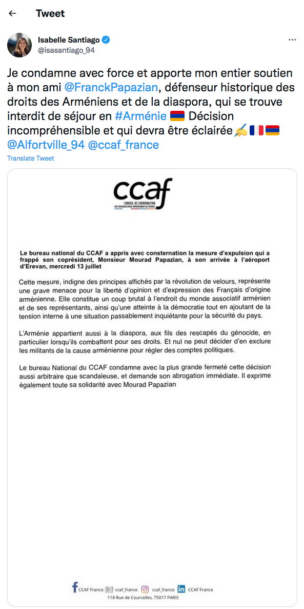 Isabelle Santiago : soutien à Mourad Papazian