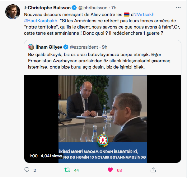 JC Buisson : Nouveau discours menaçant d&rsquo;Aliev