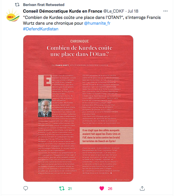 CDK-F : combien de Kurdes coûte une place dans l&rsquo;OTAN ?