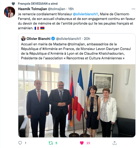 Hasmik Tolmajian : merci au maire de Clermont-Ferrand