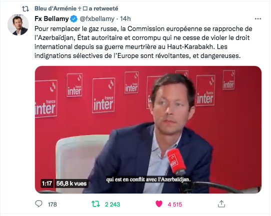 FW Bellamy : Gaz : non au rapprochement avec l&rsquo;Azerbaïdjan