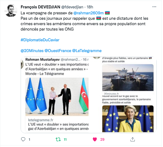 F Devedjian : Pas un journal pour dénoncer l&rsquo;Azerbaïdjan
