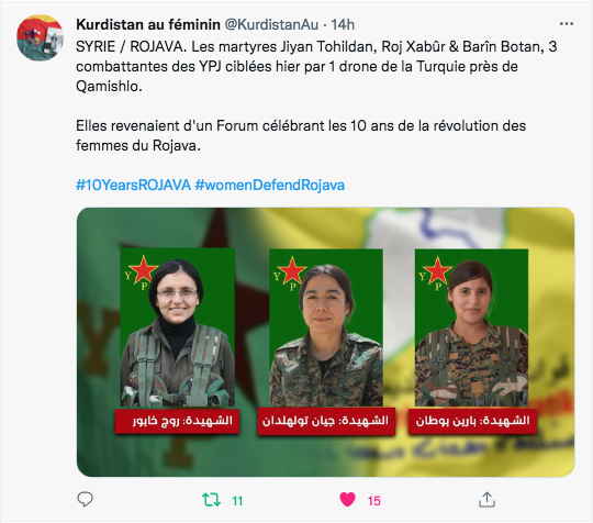 Kurdistan au féminin : 3 combattantes ciblées par un drone turc