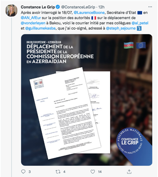 Constance Le Grip : Gaz azerbaïdjanais, notre lettre à S.Sejourné